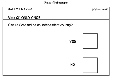Scottish Referendum - Ballot Paper